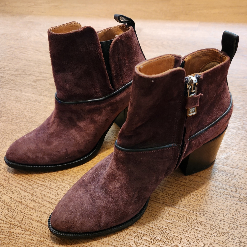 Alberto Fermani Brown Suede Ankle Boots with Zip Closure & Stacked 3" Heel